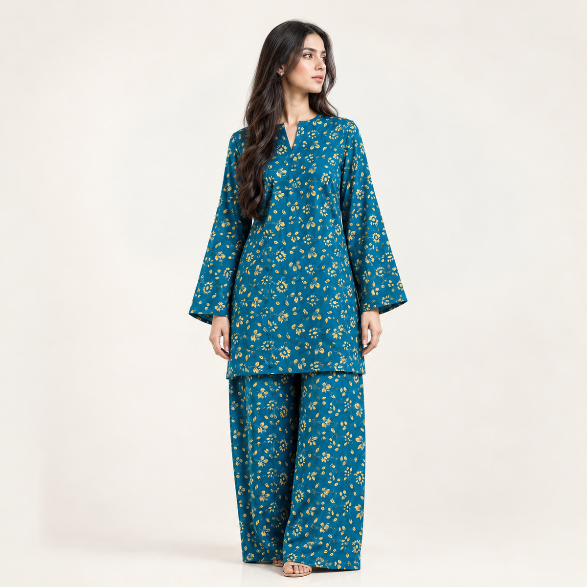 AUREZZA – Teal Blue Printed Lawn Unstitched 2-Piece Suit