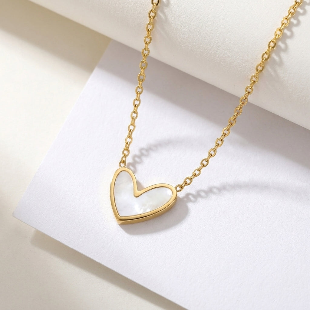 Aurezza Mother of Pearl Heart Necklace – Gold Plated Stainless Steel