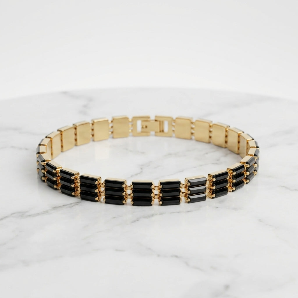 Aurezza Luxury Black & Golden Link Bracelet for Women