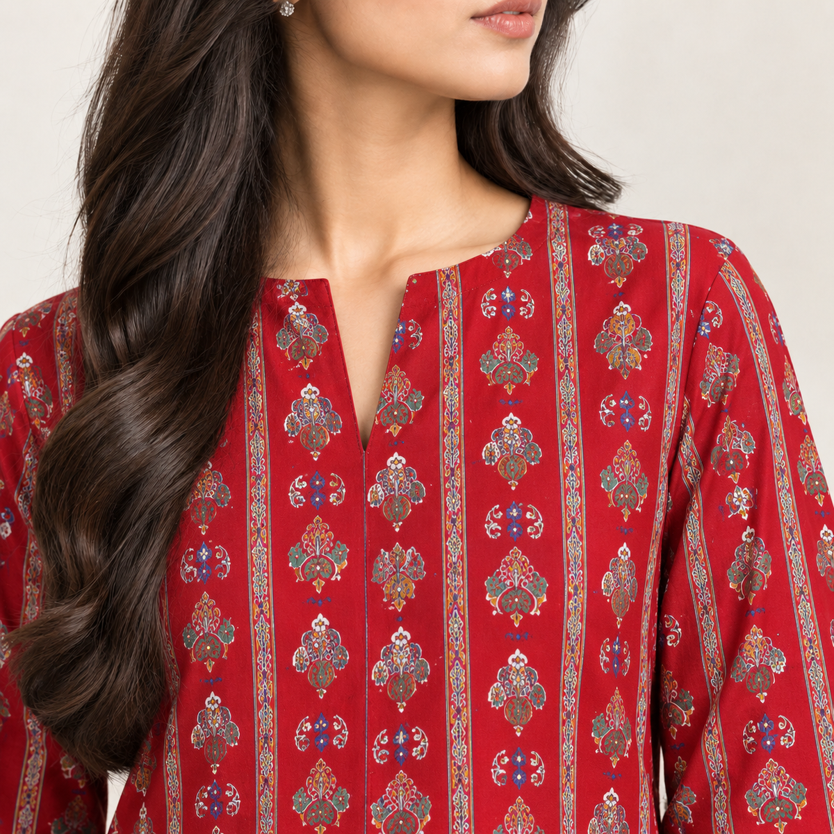 AUREZZA – Red Printed Lawn Unstitched 2-Piece Suit