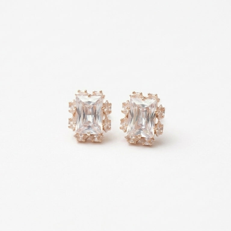Champagne Radiance Emerald-Cut Stud Earrings