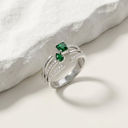 Luxury Adjustable Silver Cubic Zirconia Statement Ring for Women