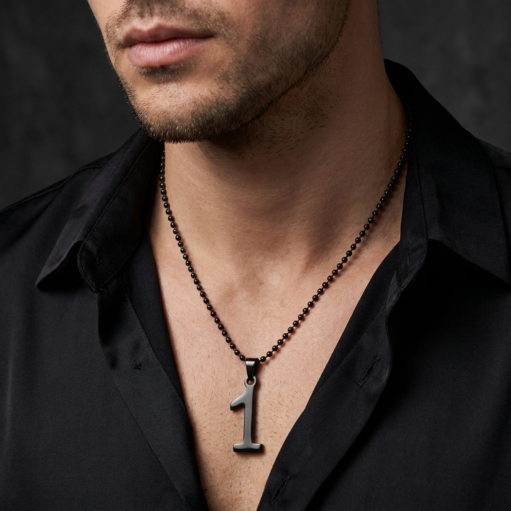 Luxury Black Number 1 Pendant Necklace for Men
