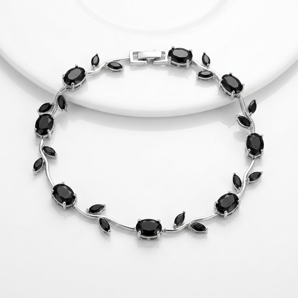 Luxury Black Tulip Bracelet for Women | Premium Stainless Steel Crystal Floral Bracelet