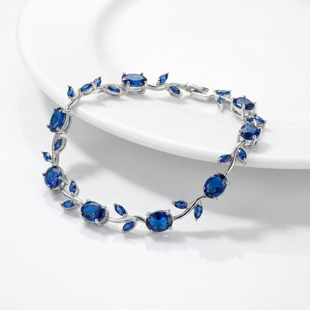 Luxury Blue Tulip Bracelet for Women | Premium Stainless Steel Crystal Floral Bracelet