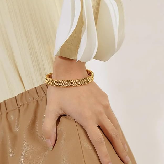 Luxury Gold Mesh Weave Open Cuff Bracelet for Women