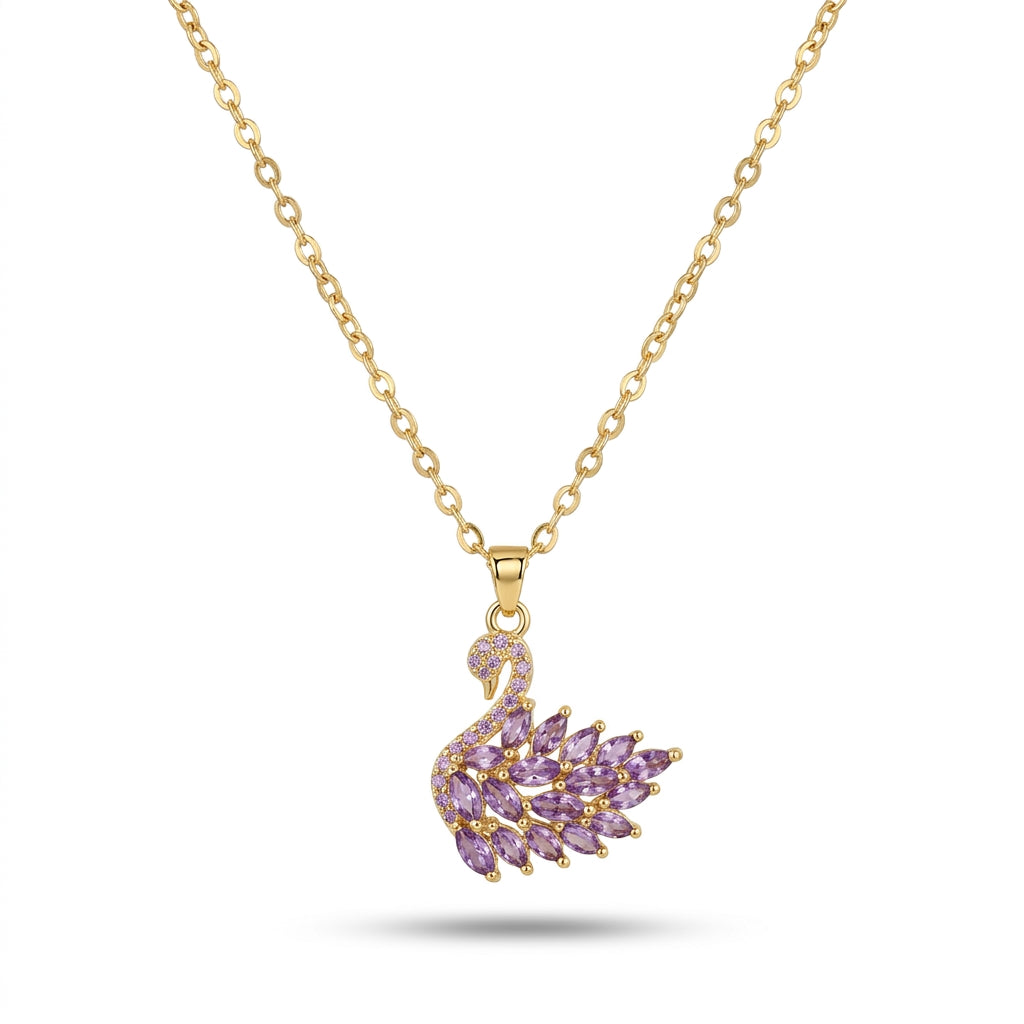 Luxury Gold Purple Swan Crystal Necklace for Women