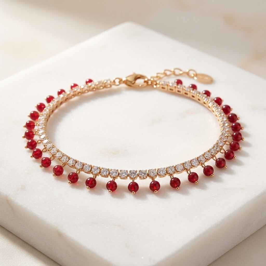 Luxury Gold Red Beaded Charm Anklet for Women