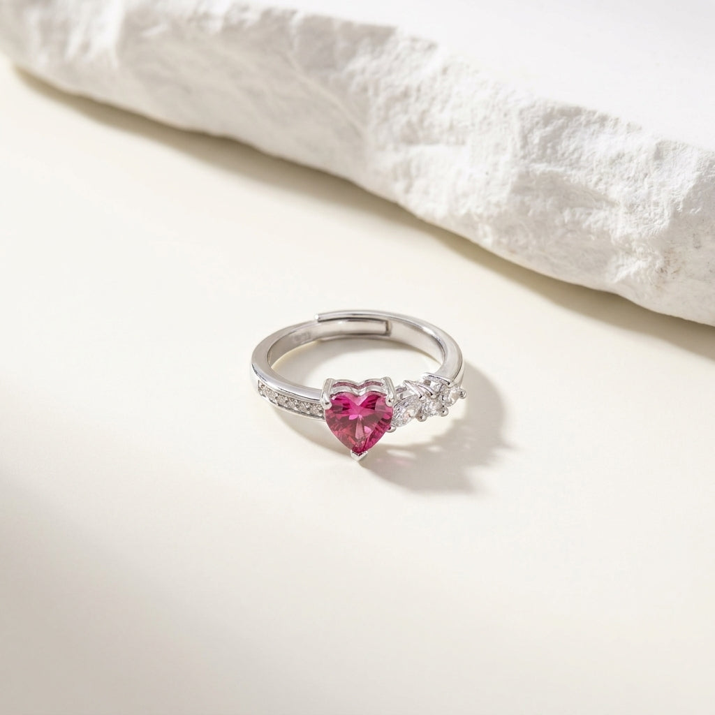Luxury Adjustable Heart Cubic Zirconia Statement Ring for Women