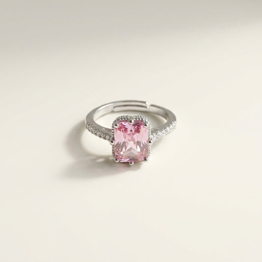 Luxury Adjustable Cushion Cut Gemstone CZ Ring for Women – Elegant Silver Band Ring