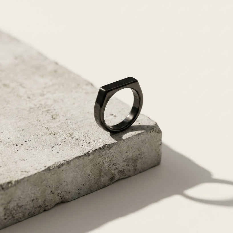 Minimalist Black Stainless Steel Signet Ring | Premium Men's Fashion Ring