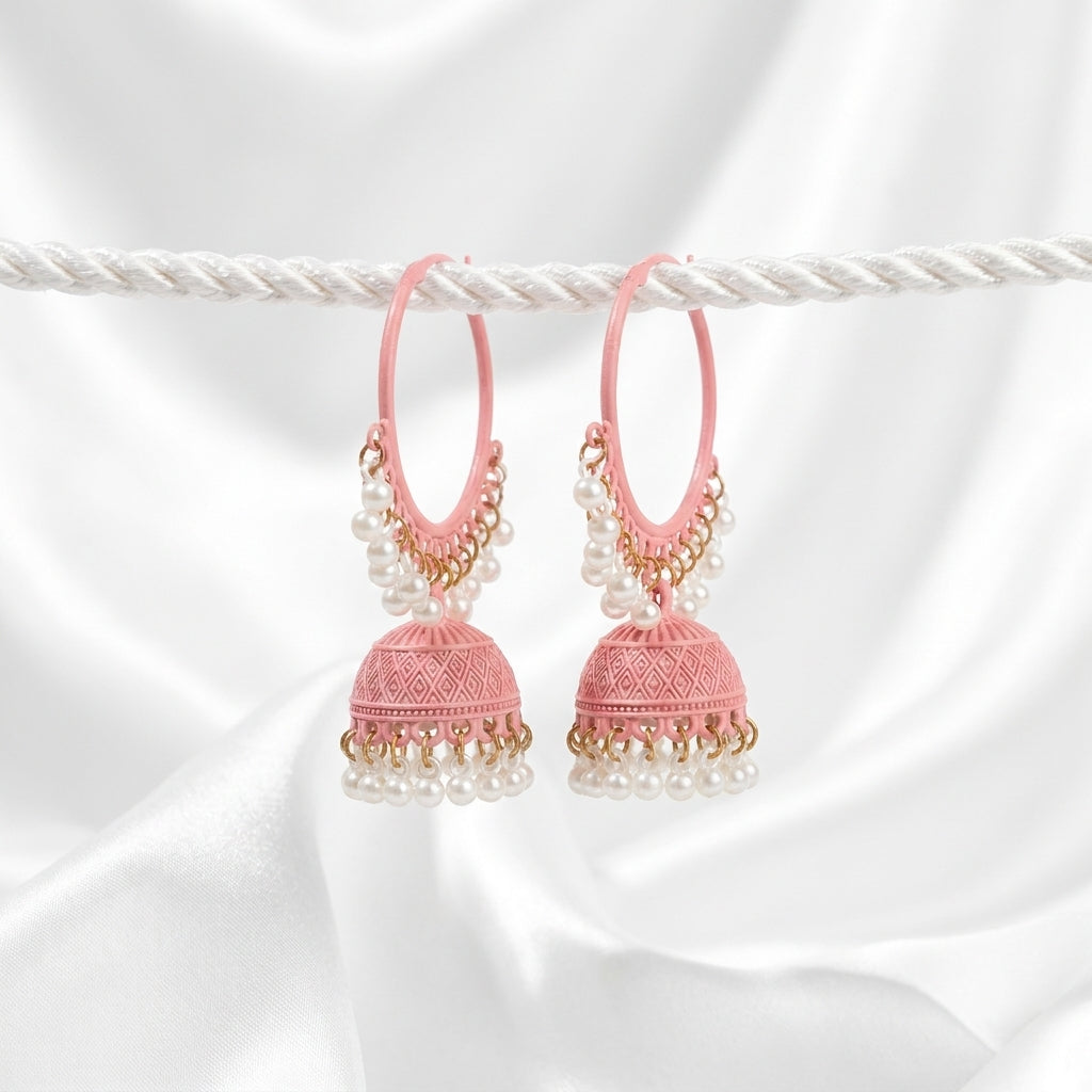 Vintage Pink Pearl Jhumka Earrings for Women
