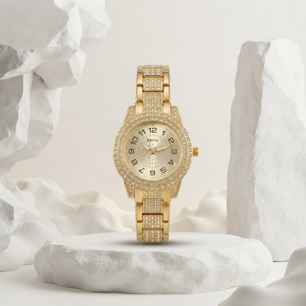 Xenlex Luxury Gold Crystal Diamond Women's Quartz Wrist Watch