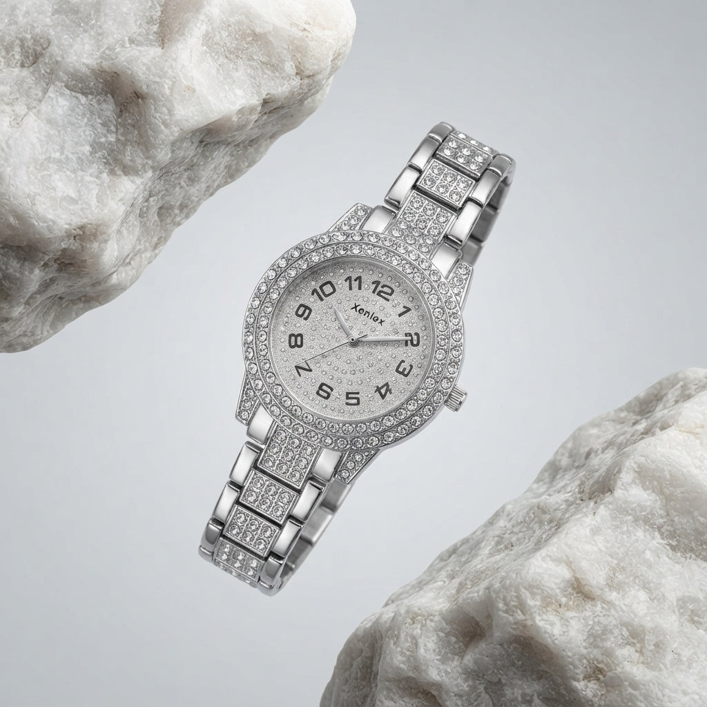 Xenlex Luxury Silver Crystal Women's Quartz Analog Wrist Watch