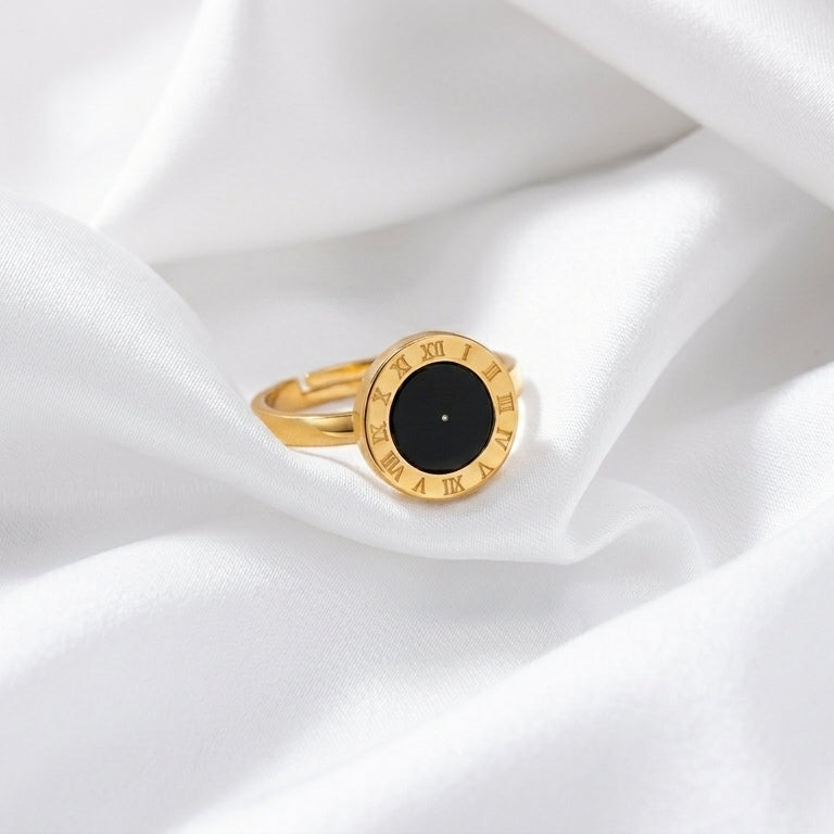 Luxury Black Roman Dial Adjustable Ring for Women