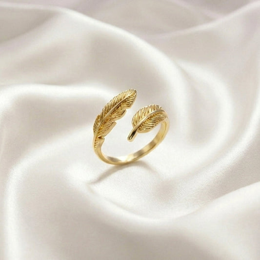 Elegant Double Leaf Adjustable Gold Ring for Women