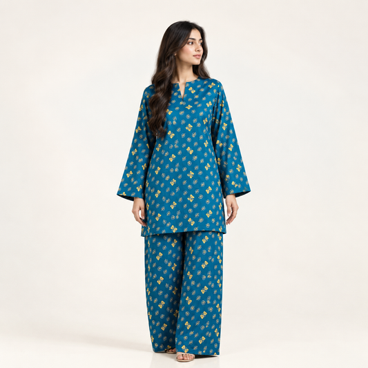 AUREZZA – Blue Printed Lawn Unstitched 2-Piece Suit