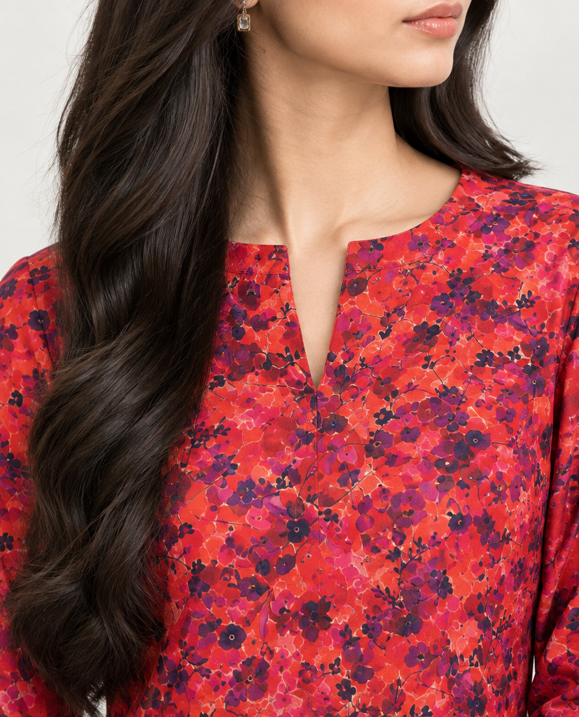 Aurezza Collection Red Floral Printed Linen 3-Piece Suit