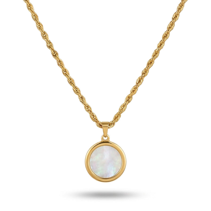 Aurezza Elegant Golden Round Pearl Pendant Necklace with Rope Chain for Women