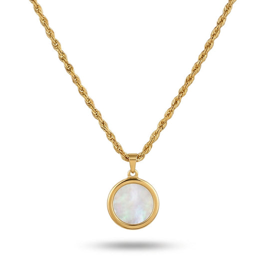 Aurezza Elegant Golden Round Pearl Pendant Necklace with Rope Chain for Women