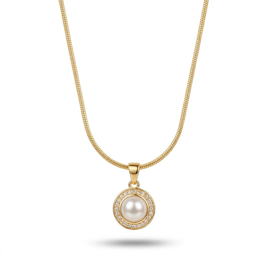 Aurezza Luxury Elegant Golden Pearl Halo Pendant Necklace for Women