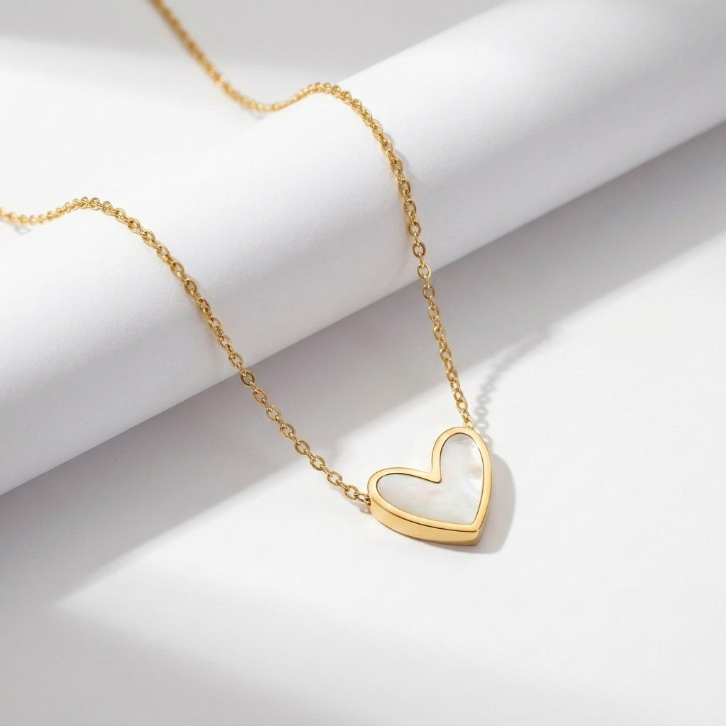 Aurezza Mother of Pearl Heart Necklace – Gold Plated Stainless Steel