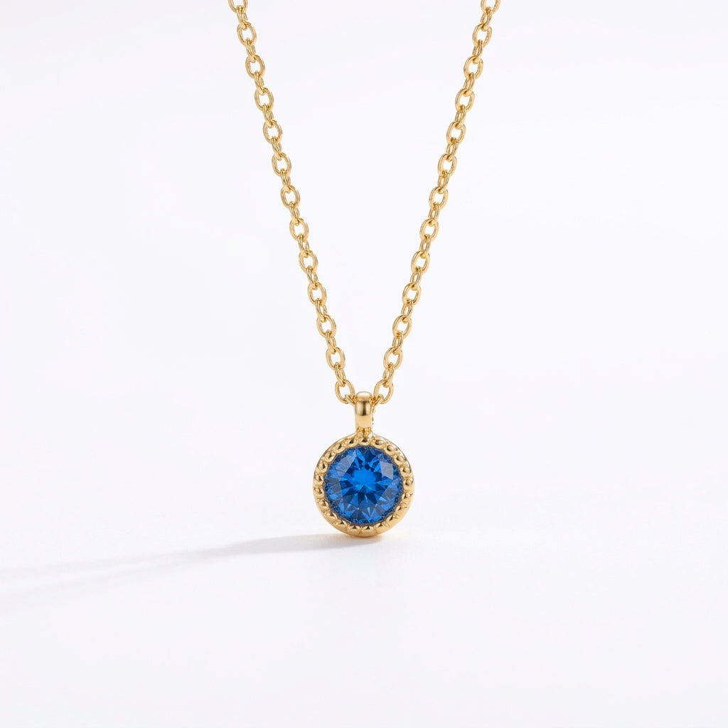 Aurezza Sapphire Blue Crystal Pendant Necklace – Gold Plated Stainless Steel