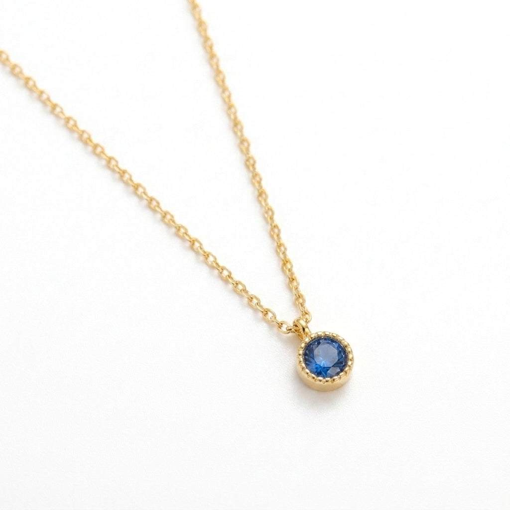 Aurezza Sapphire Blue Crystal Pendant Necklace – Gold Plated Stainless Steel