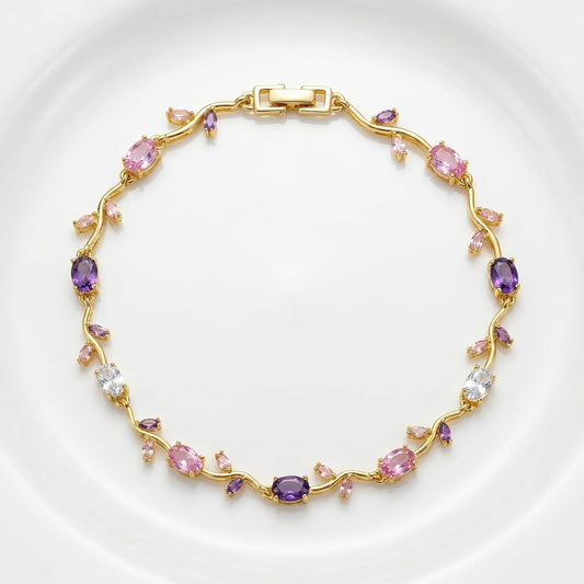 Luxury Multicolor Tulip Bracelet for Women | Premium Stainless Steel Crystal Floral Bracelet