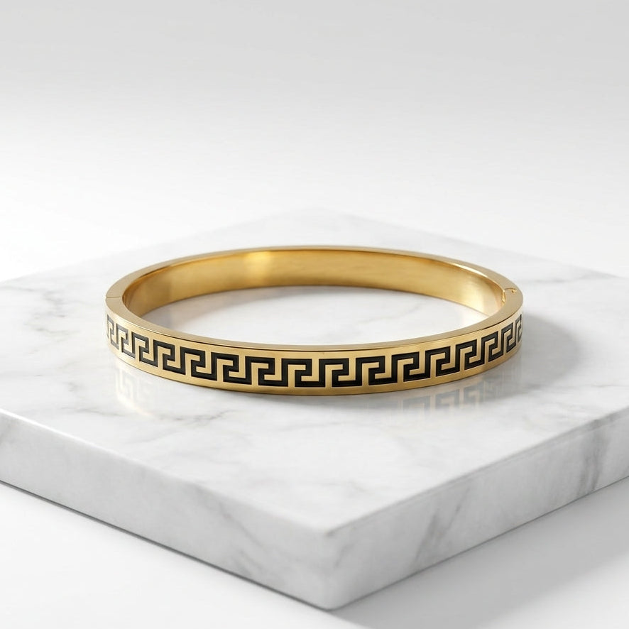 Luxury Gold Greek Key Bangle Bracelet for Men & Women