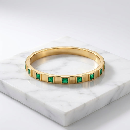 Luxury Gold Emerald Crystal Bracelet & Ring Set for  Women