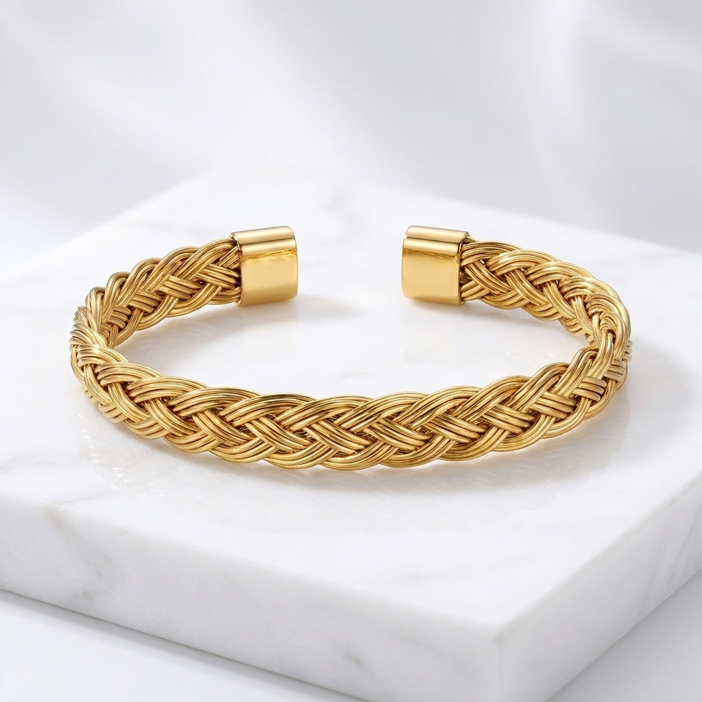 Luxury Gold Braided Mesh Cuff Bracelet for Men & Women