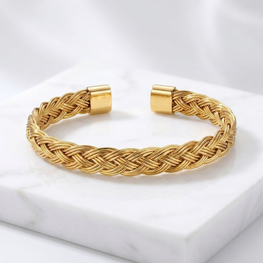 Luxury Gold Braided Mesh Cuff Bracelet for Men & Women