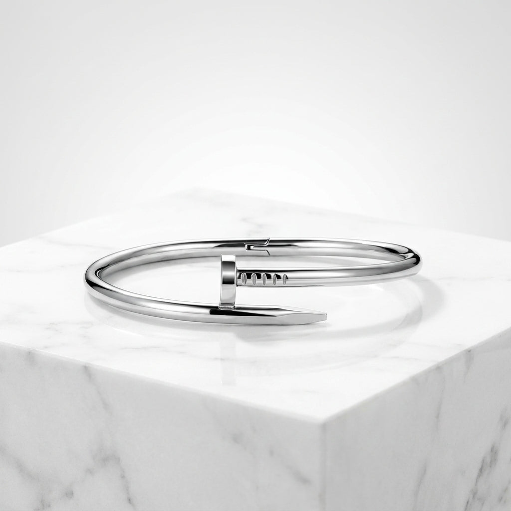 Premium Silver Nail Bangle Bracelet for Men & Women