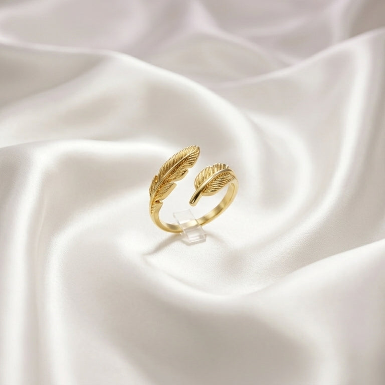 Elegant Double Leaf Adjustable Gold Ring for Women