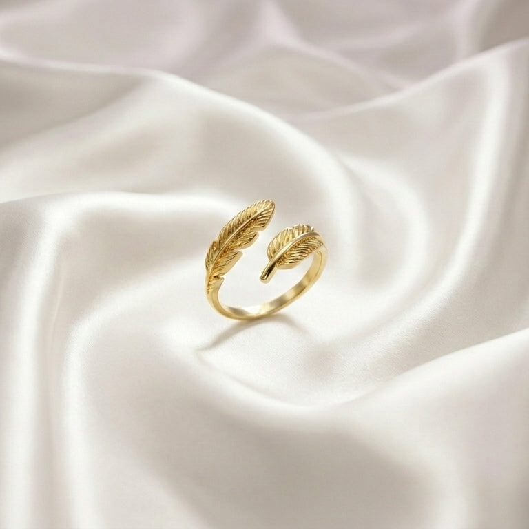 Elegant Double Leaf Adjustable Gold Ring for Women