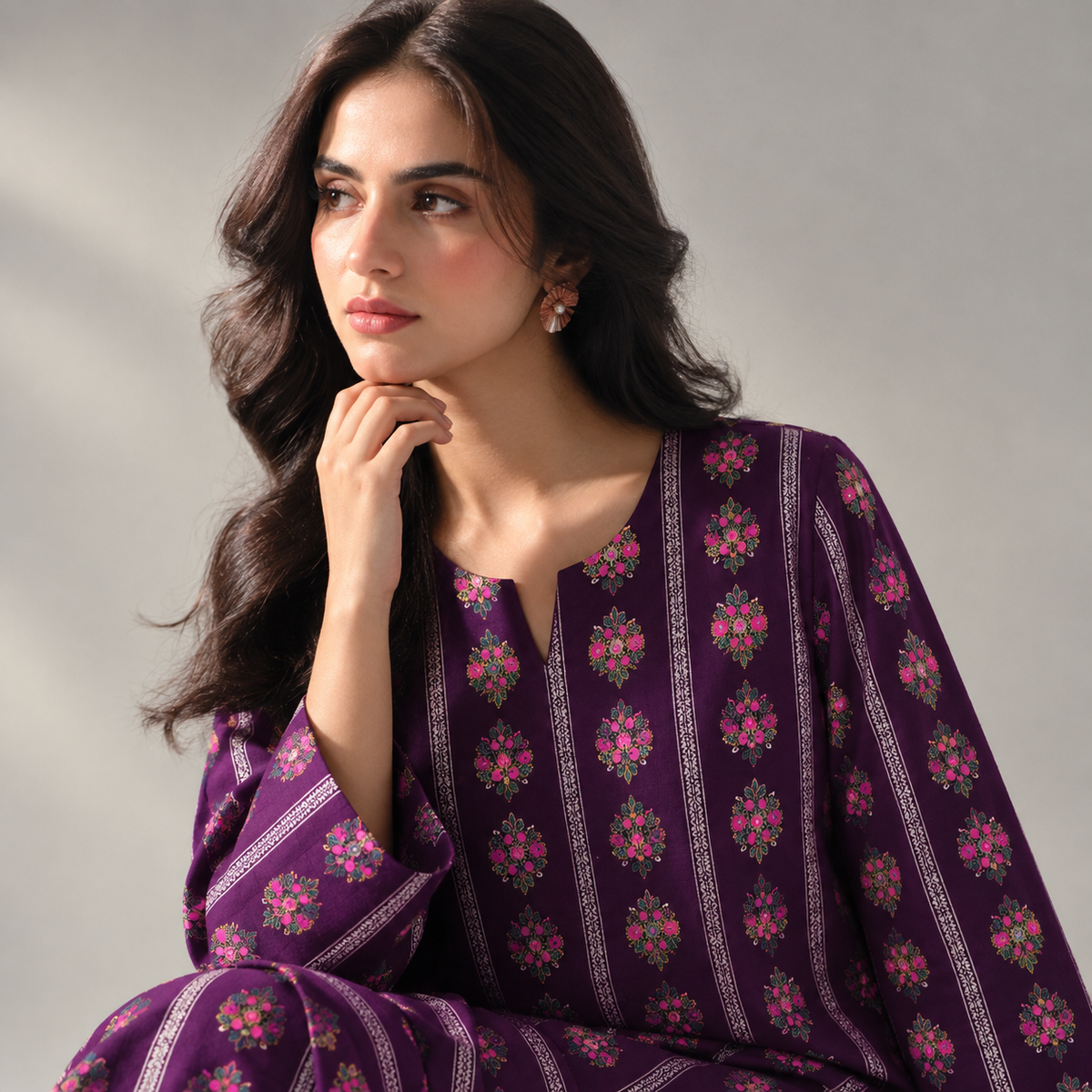 AUREZZA – Deep Plum Printed Lawn Unstitched 2-Piece Suit