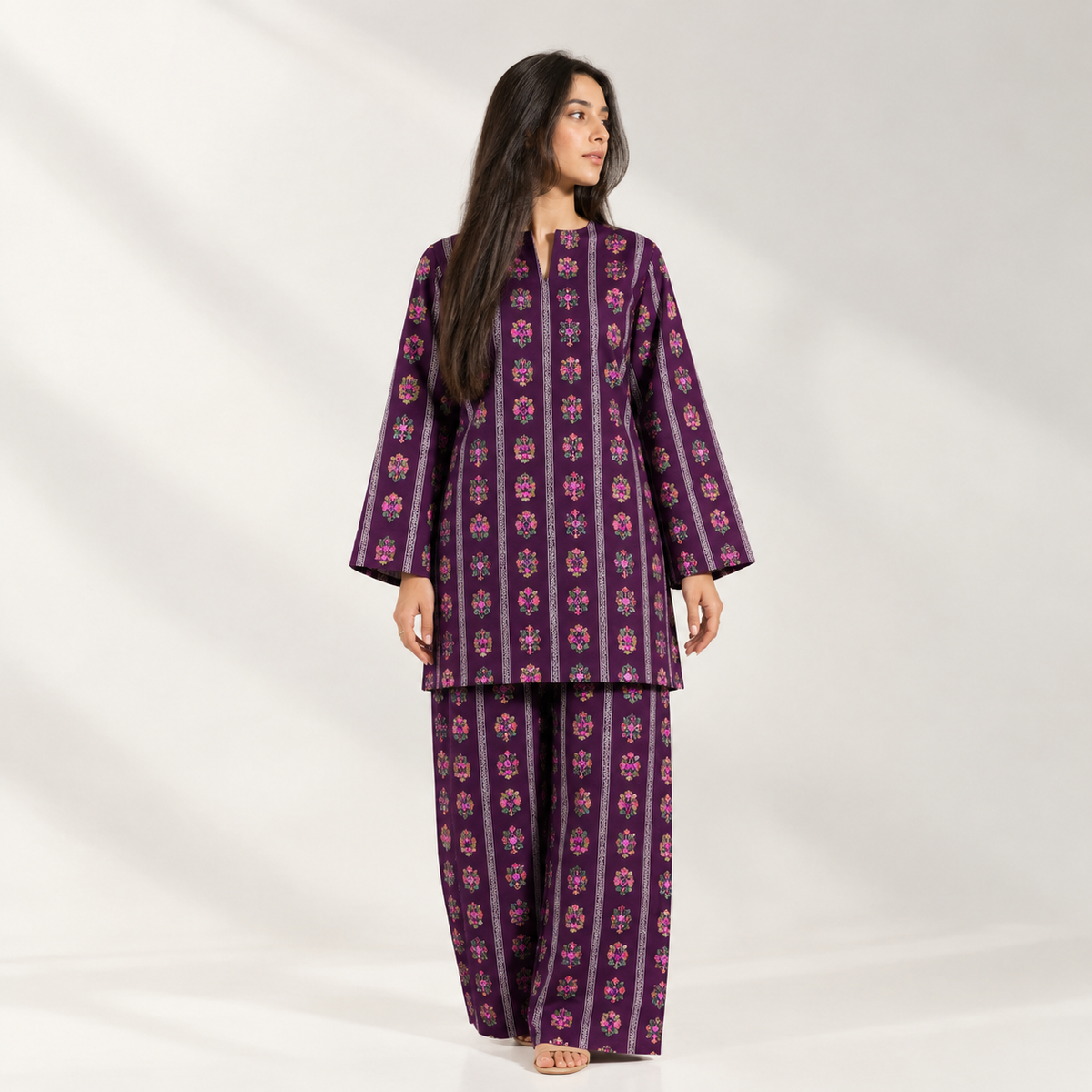 AUREZZA – Deep Plum Printed Lawn Unstitched 2-Piece Suit