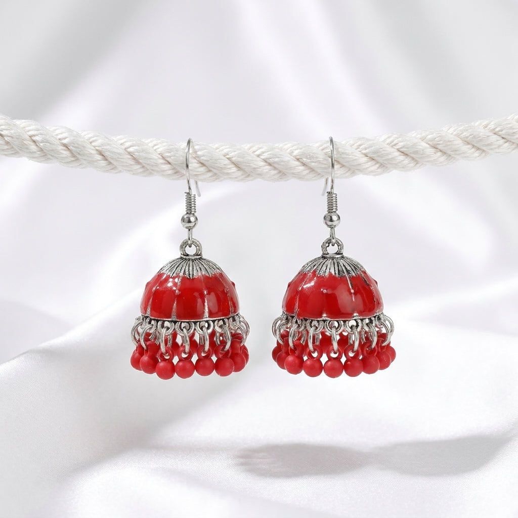 Vintage Red Pearl Jhumka Earrings for Women