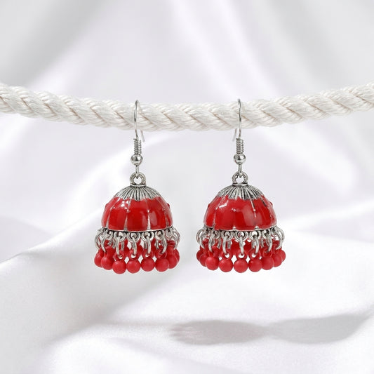 Vintage Red Pearl Jhumka Earrings for Women