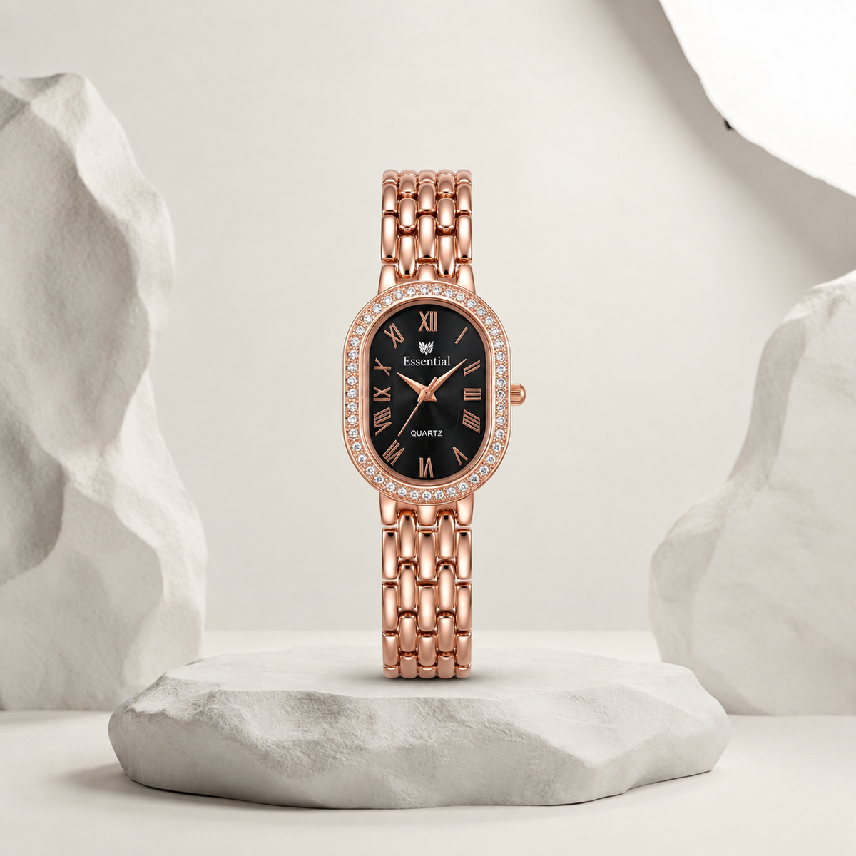 Essential Rose Gold Black Dial Women's Quartz Watch