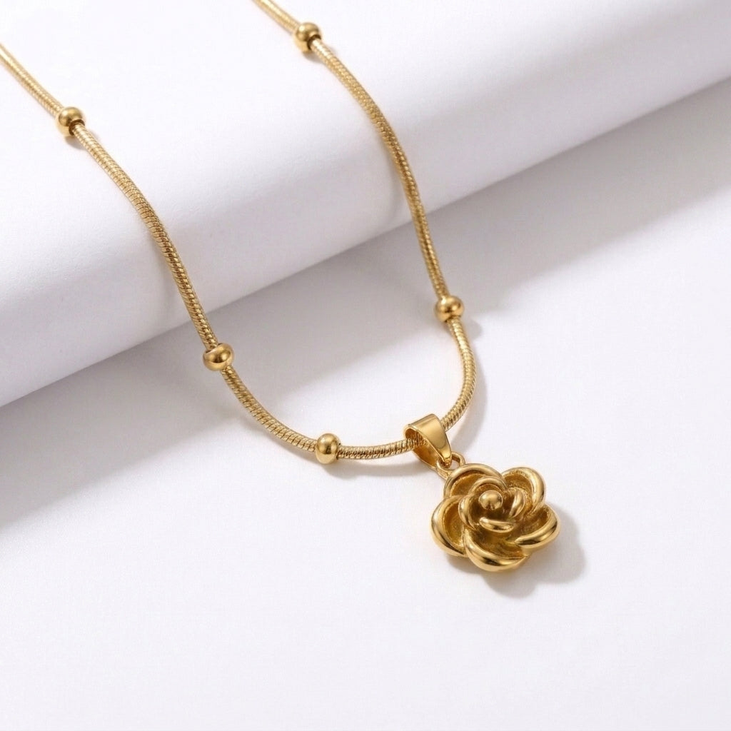 Aurezza Luxury Elegant Golden Rose Flower Pendant Necklace for Women