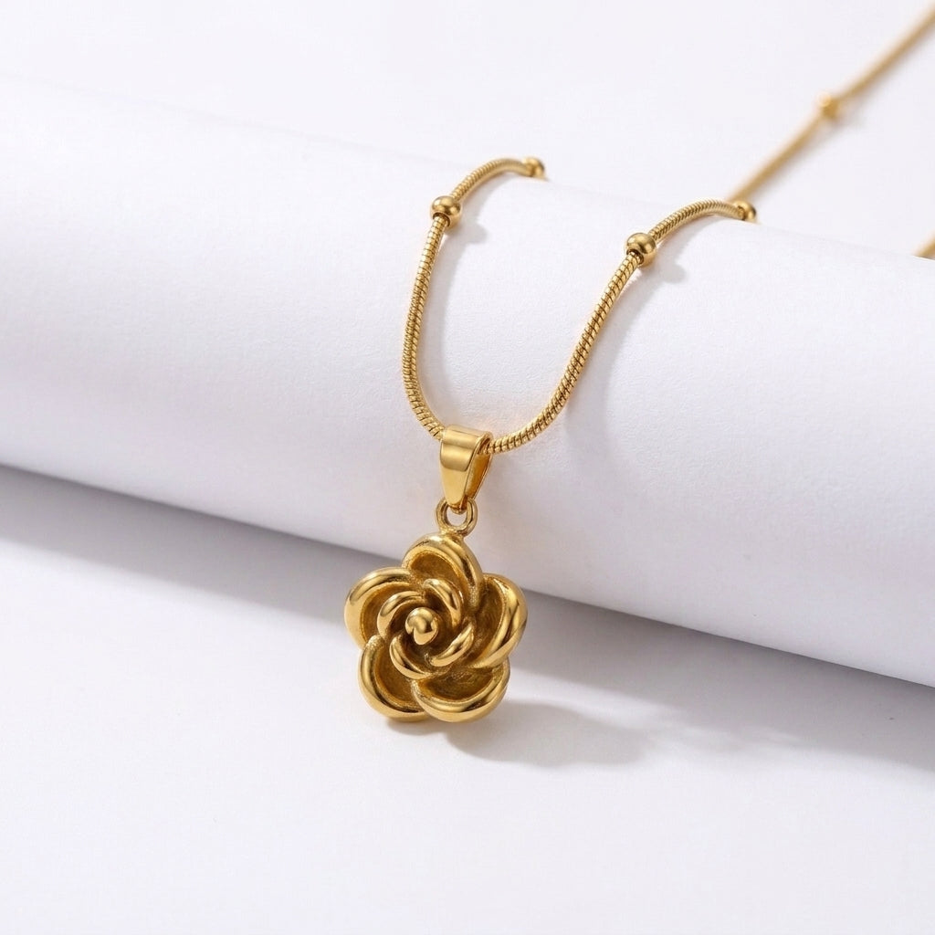 Aurezza Luxury Elegant Golden Rose Flower Pendant Necklace for Women