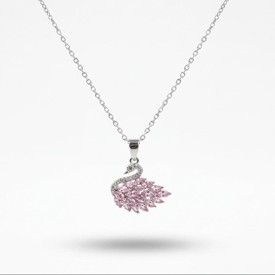 Luxury Silver Pink Swan Crystal Necklace for Women