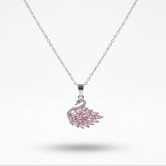 Luxury Silver Pink Swan Crystal Necklace for Women