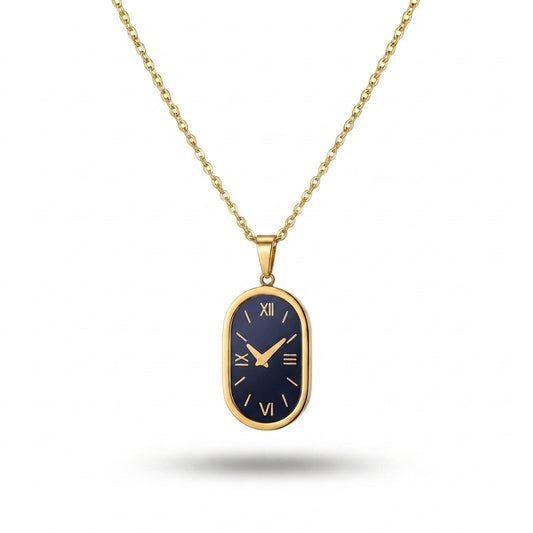Aurezza Timeless Roman Clock Pendant Necklace – Gold Plated Stainless Steel