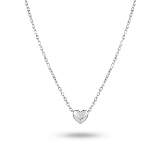Aurezza Minimal Heart Necklace – Silver Stainless Steel Box Chain For Women