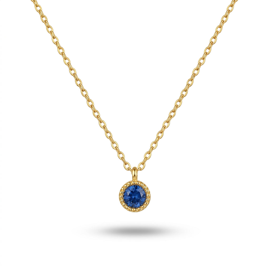 Aurezza Sapphire Blue Crystal Pendant Necklace – Gold Plated Stainless Steel
