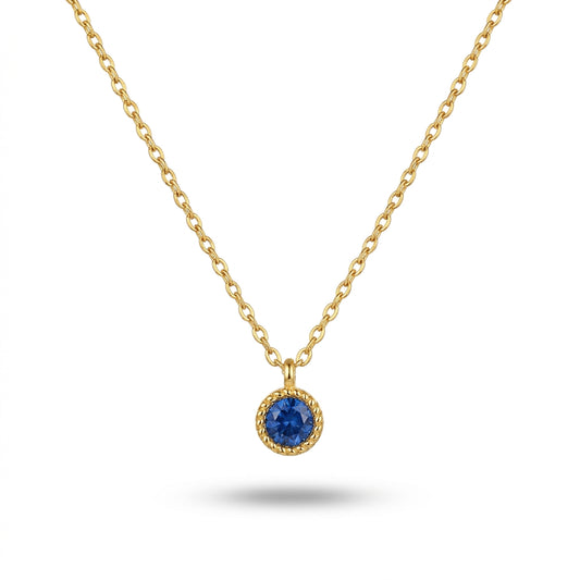 Aurezza Sapphire Blue Crystal Pendant Necklace – Gold Plated Stainless Steel