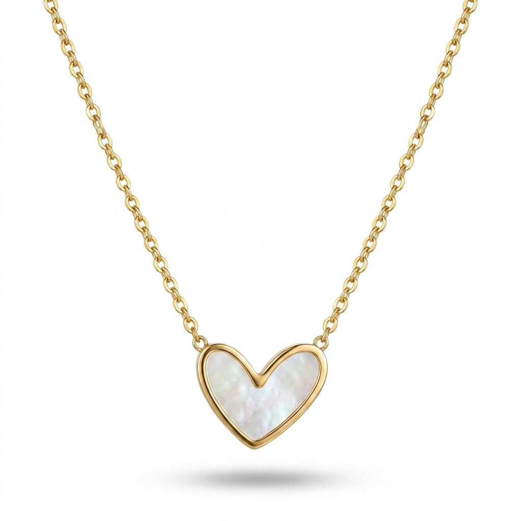 Aurezza Mother of Pearl Heart Necklace – Gold Plated Stainless Steel